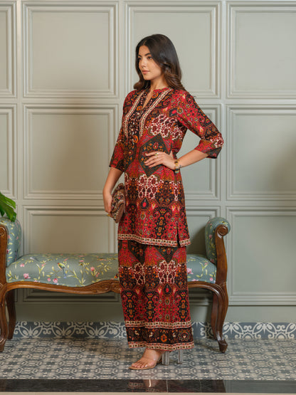 Ajrak Printed Tunic & Palazzo Co-Ord Set