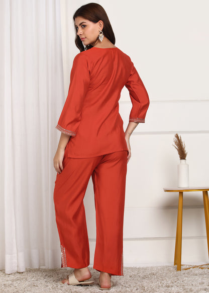 Rust Orange Embroidered Co-ord's