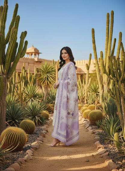 Printed Tissue V-Neck Kurta Trousers & Dupatta