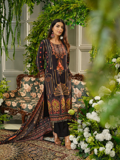 Black Digital Print Kurta Set with Heavy Handwork