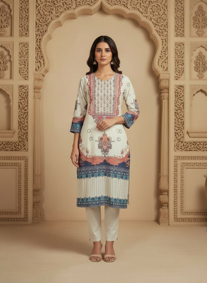 Printed Round Neck Kurta & Trousers Kurta Set