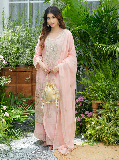 Embroidered Mirror and Cut Work Pakistani Kurta with Trouser and Dupatta Set