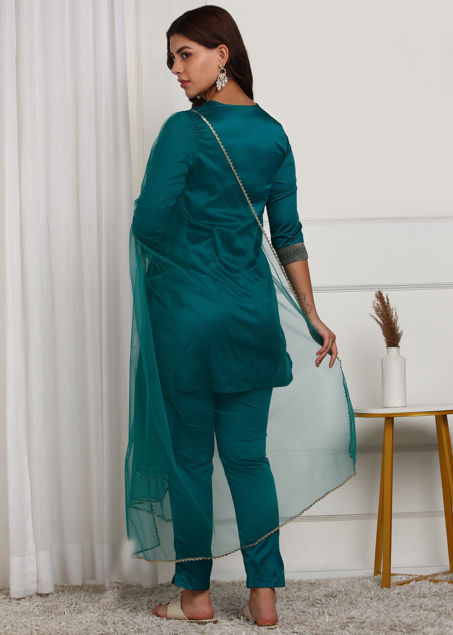 Teal Blue Embroidered Kurta Set with Dupatta