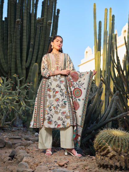 Women Floral Printed Regular Kurta with Trousers & With Dupatta