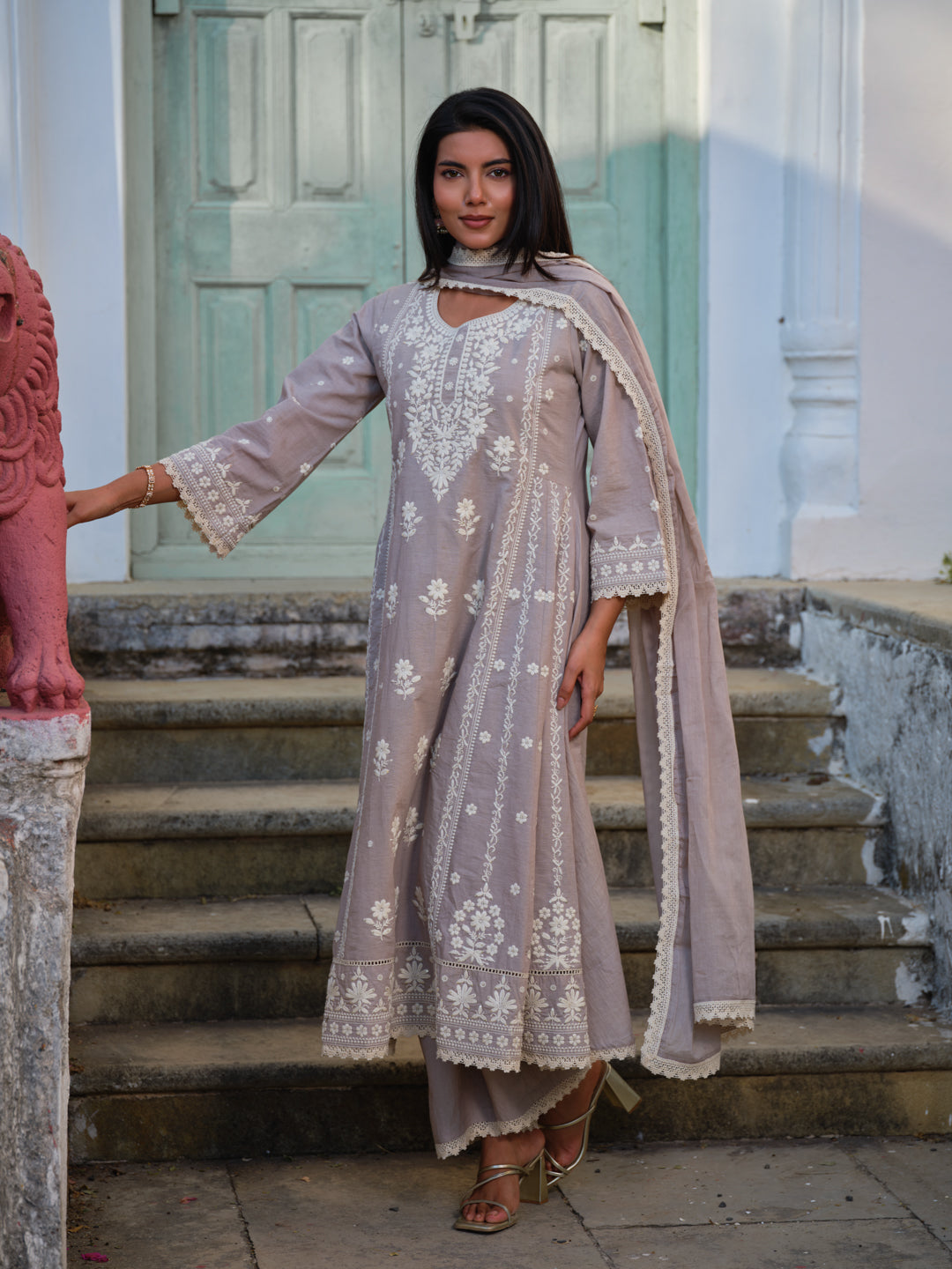 Embroidered Round Neck Kurta & Trousers Kurta Set