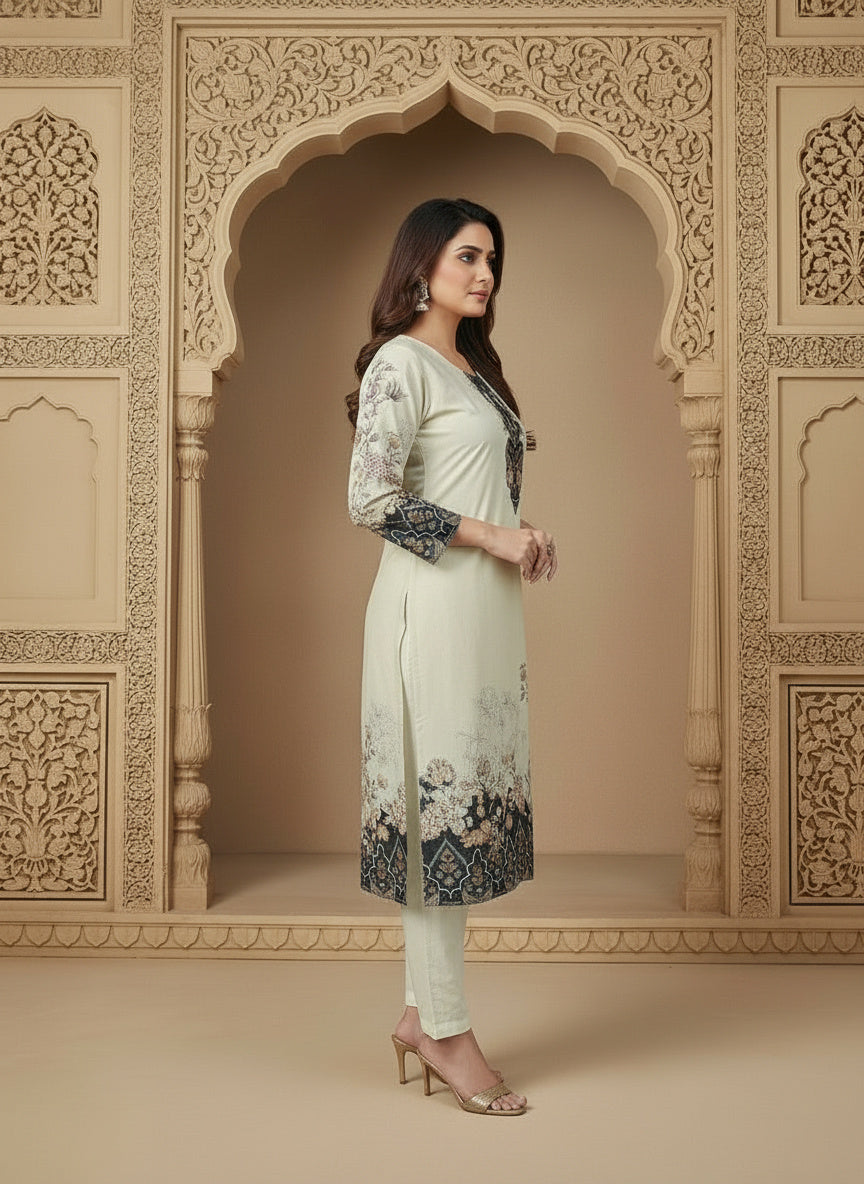 Printed Round Neck Kurta & Trousers Kurta Set