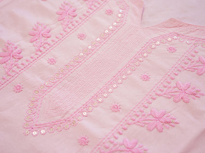 Baby Pink Hand Chikankari Embroidered Straight Kurta with Pants