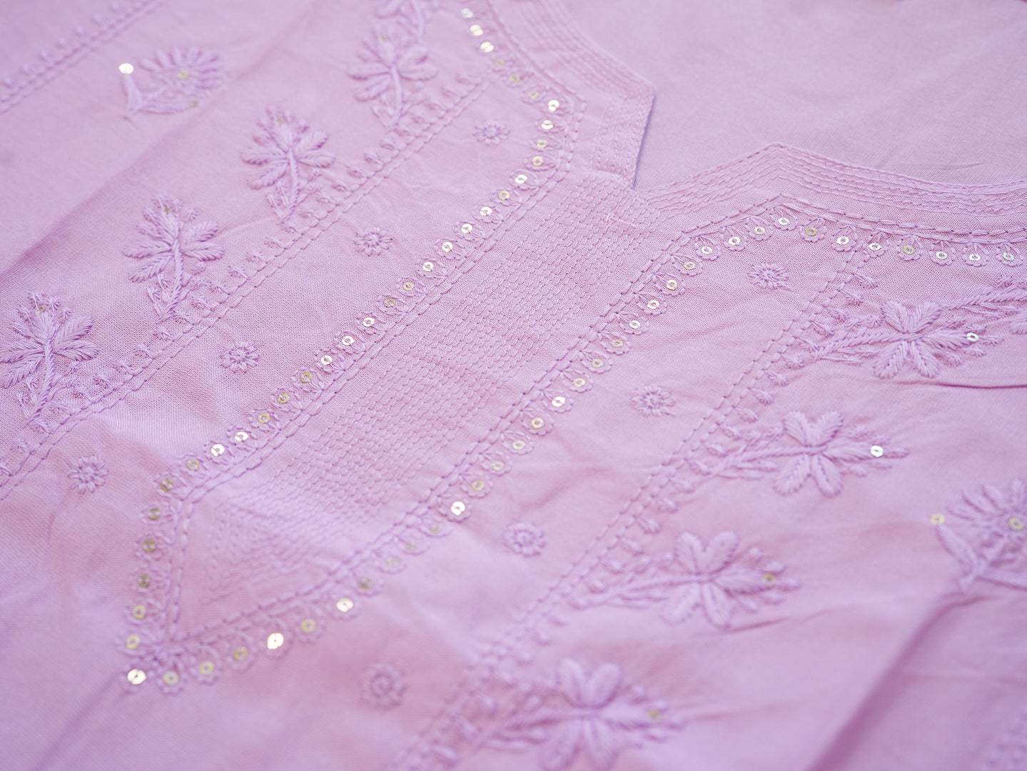 Levender Hand Chikankari Embroidery Portrait Neck Rayon Kurta With Trouser