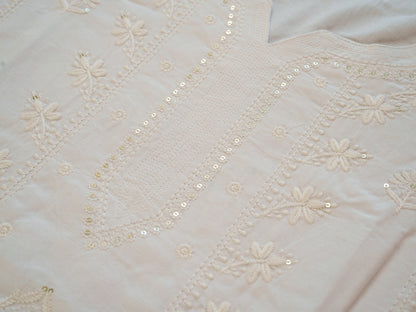 White Hand Chikankari Embroidery Portrait Neck Rayon Kurta With Trouser