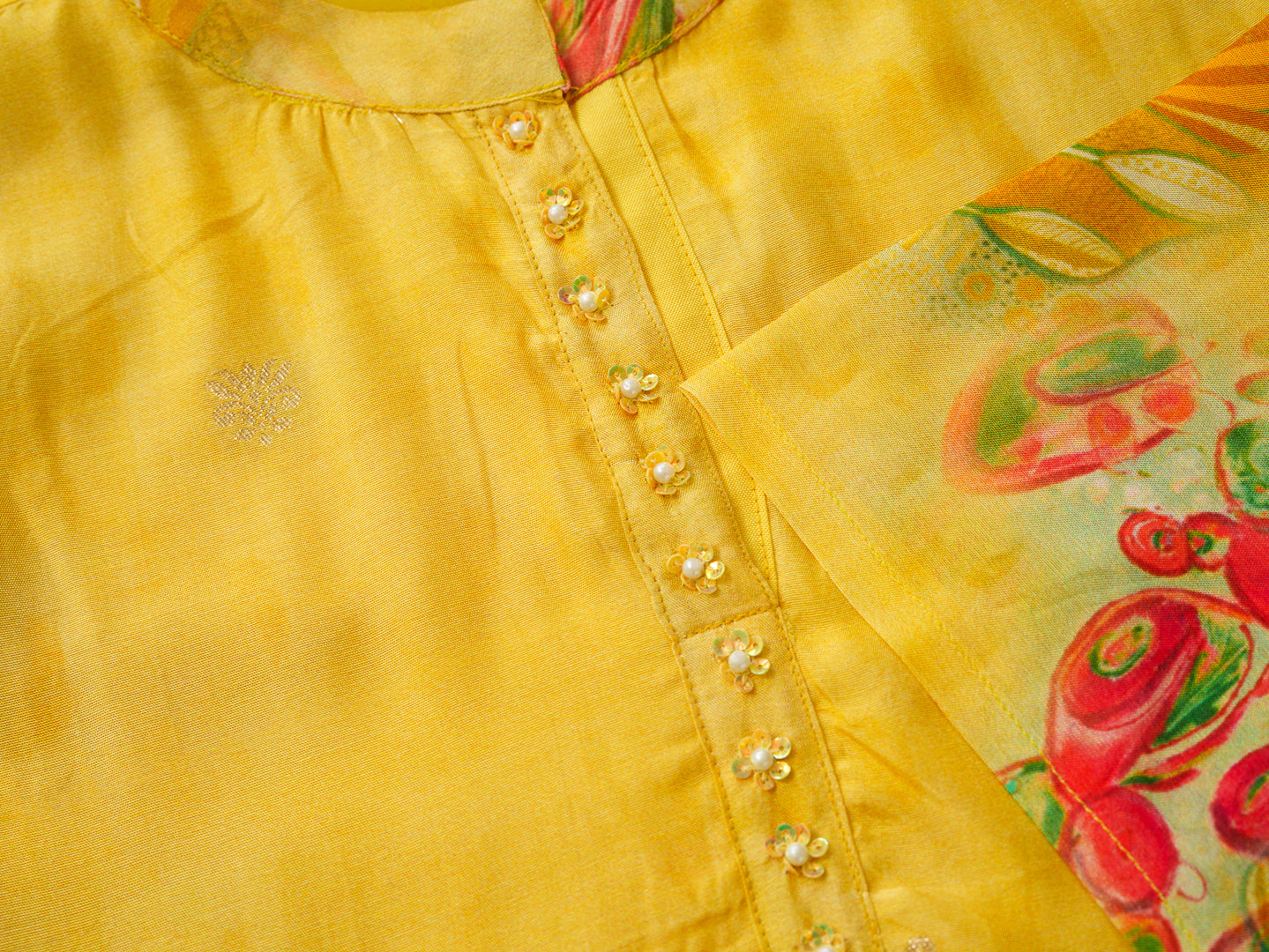 Women's Yellow Ethnic Co-ord Set – Floral Kurta with Pants