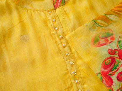 Women's Yellow Ethnic Co-ord Set – Floral Kurta with Pants