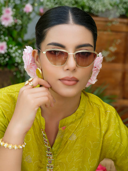Lemon Green Floral Printed Co-ord Set with Embellished Kurta & Straight Pants