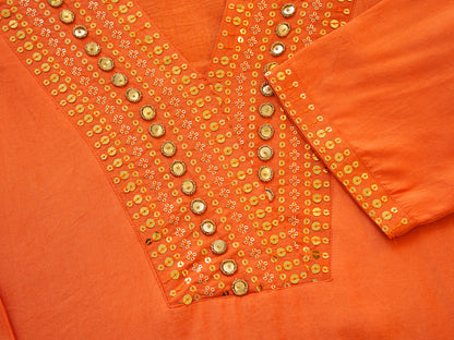 Orange Kurta with Gold Embroidery & Jacquard Palazzo Pants
