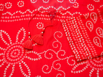 Red Badhani Natural Crepe Kurti With Trouser Co-Ords