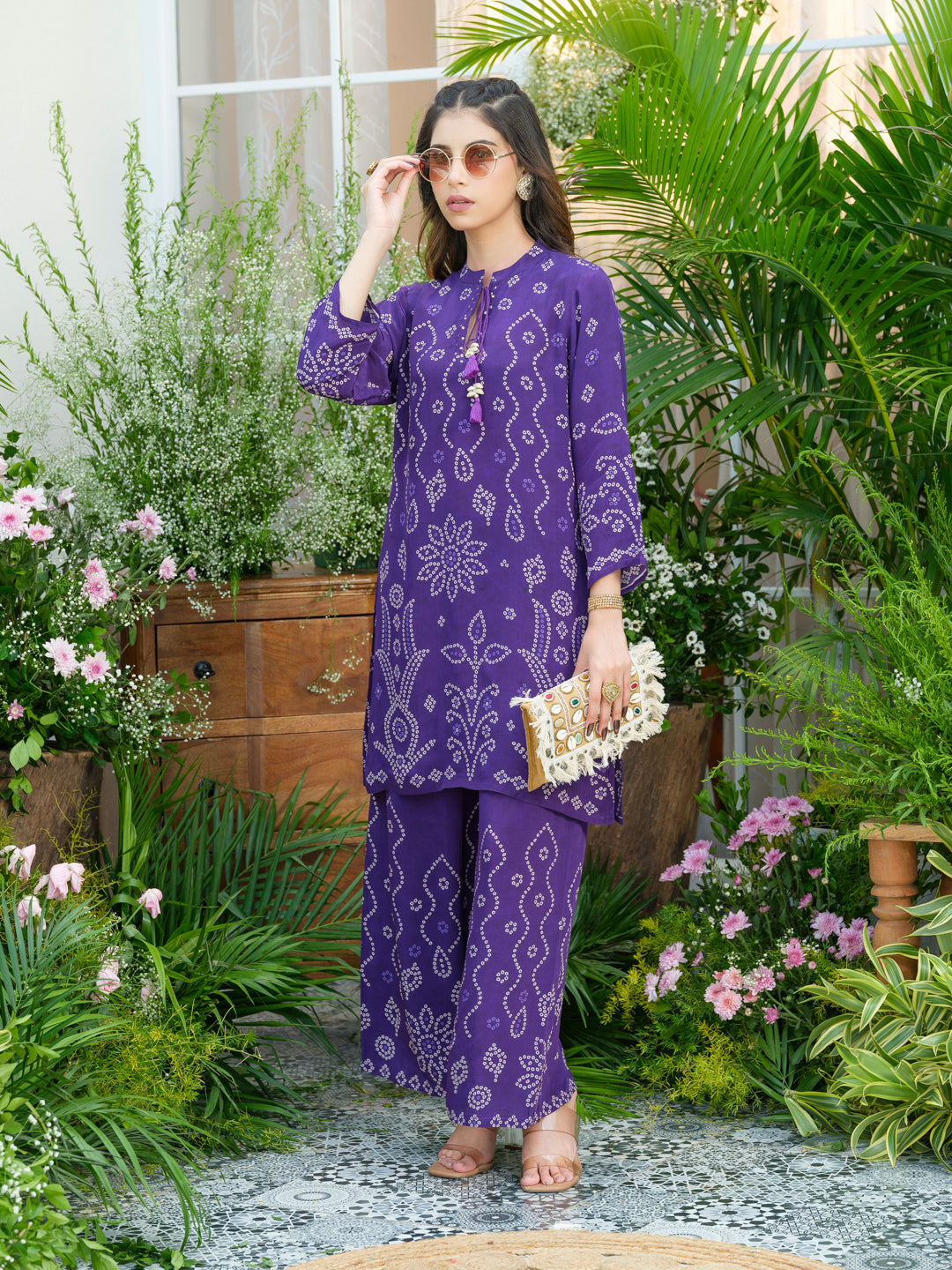 Royal Radiance Bandhani Co-Ord Set – Purple