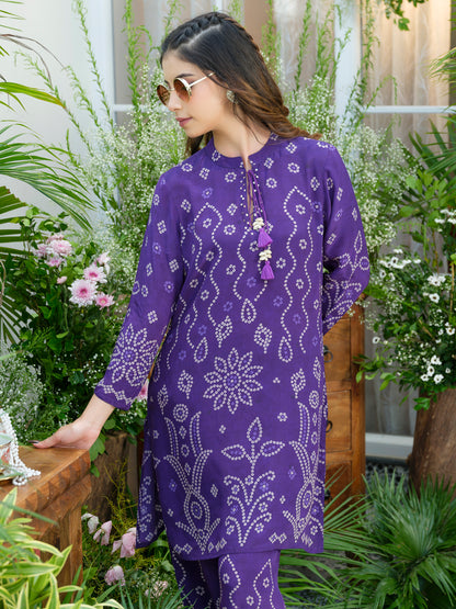 Royal Radiance Bandhani Co-Ord Set – Purple