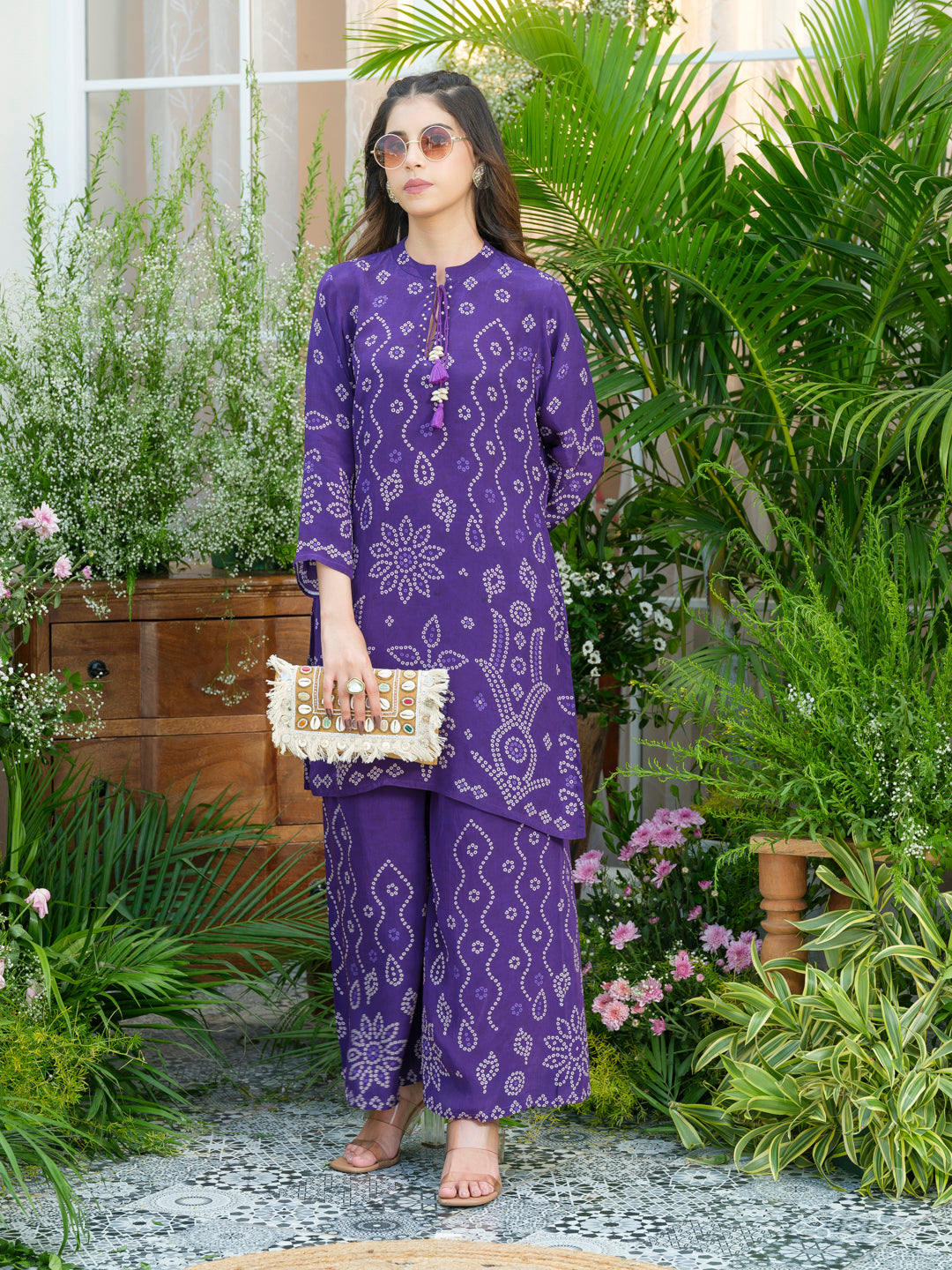 Royal Radiance Bandhani Co-Ord Set – Purple