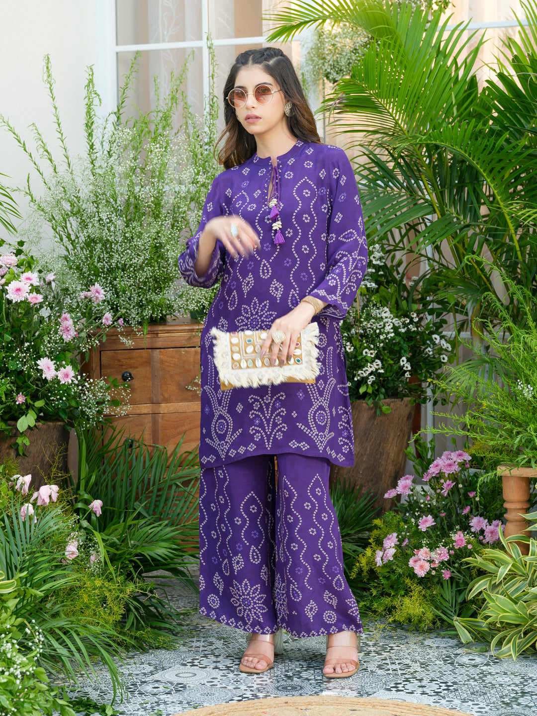 Royal Radiance Bandhani Co-Ord Set – Purple