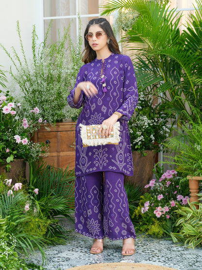 Royal Radiance Bandhani Co-Ord Set – Purple