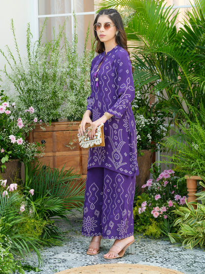 Royal Radiance Bandhani Co-Ord Set – Purple