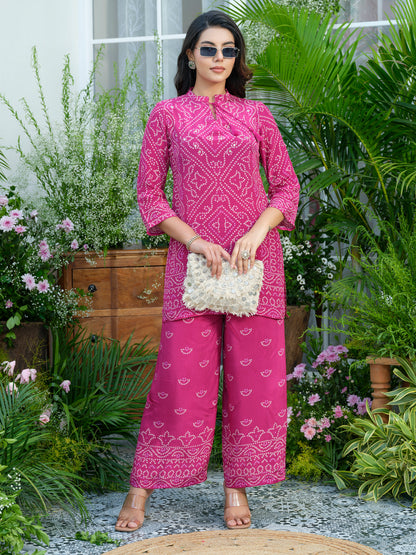 Pink Mirage – Bandhani-Inspired Printed Co-Ord Set in Natural Crepe