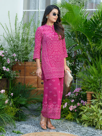 Pink Mirage – Bandhani-Inspired Printed Co-Ord Set in Natural Crepe