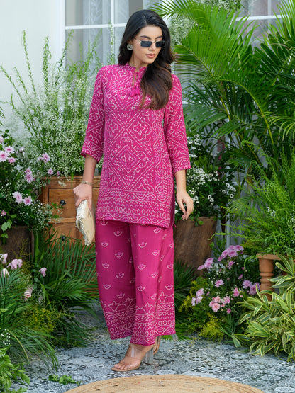 Pink Mirage – Bandhani-Inspired Printed Co-Ord Set in Natural Crepe