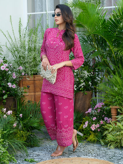 Pink Mirage – Bandhani-Inspired Printed Co-Ord Set in Natural Crepe