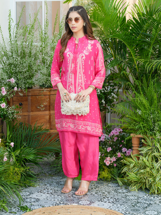 Women's Pink Printed Kurta & Palazzo Co-Ords