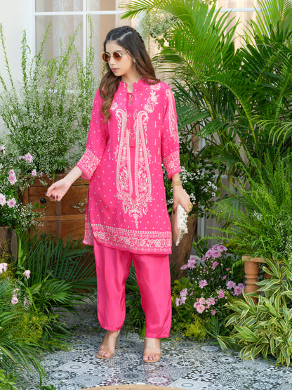 Women's Pink Printed Kurta & Palazzo Co-Ords