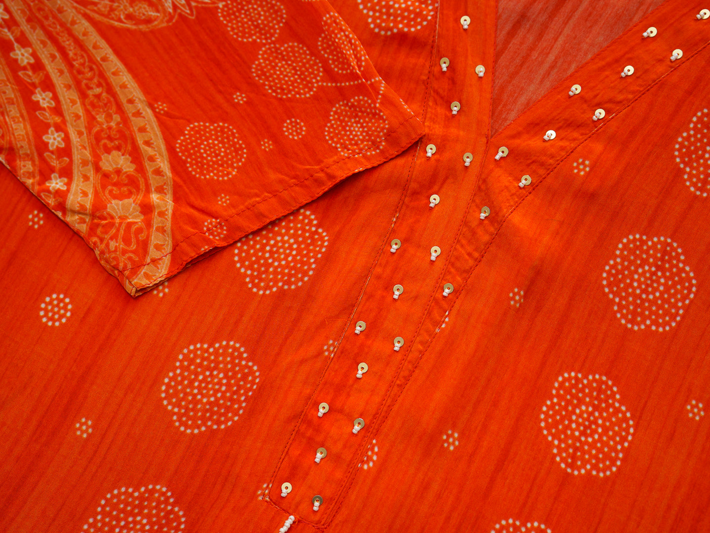 Natural Crepe Printed Hand Work Orange Co-Ord Set