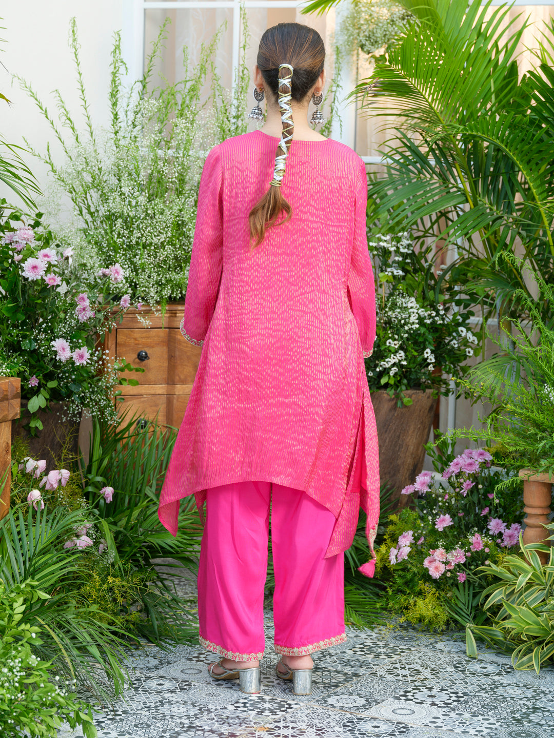 Pink V-Neck Handwork with Sequence Touch Co-Ord Set