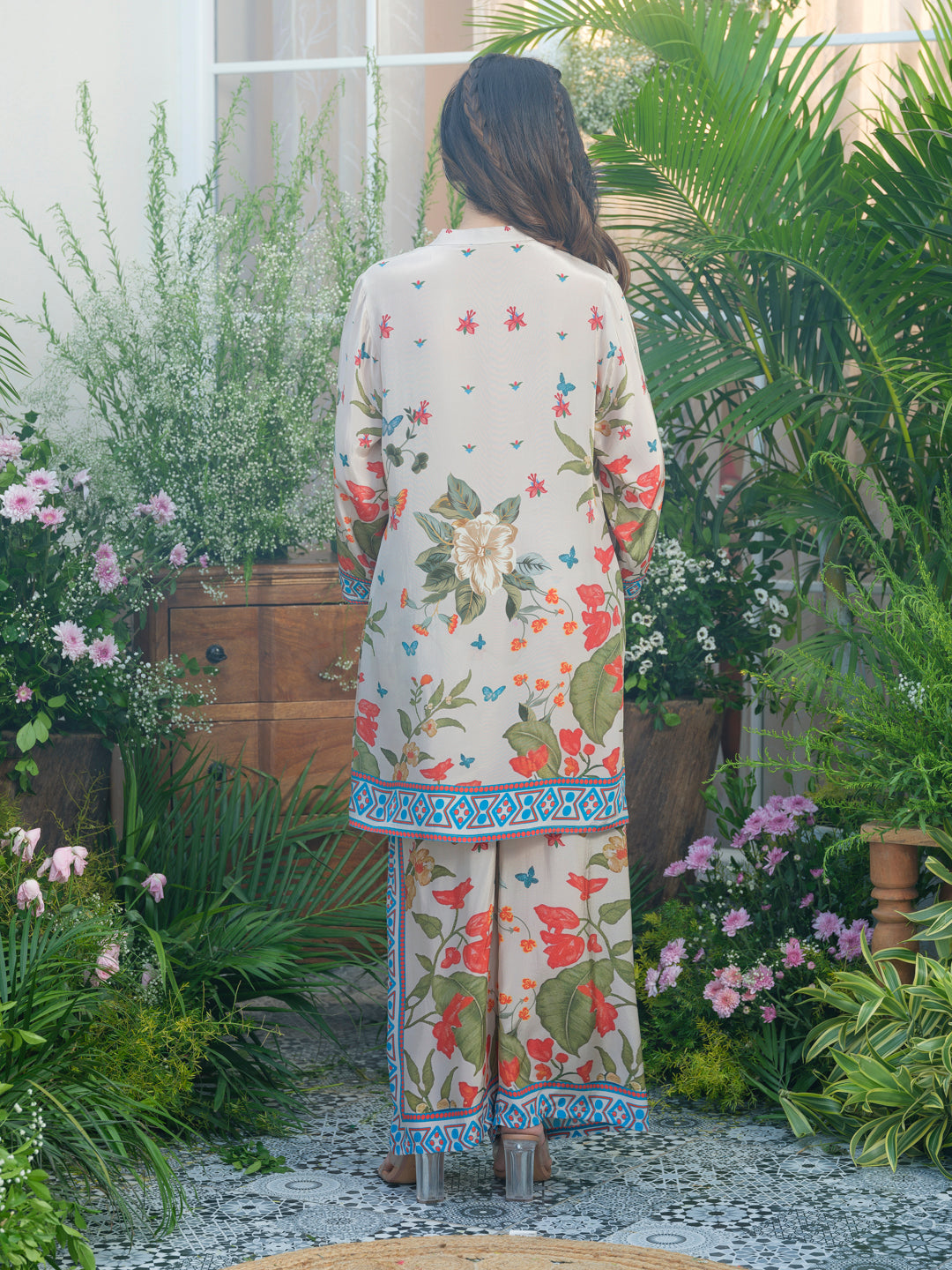 Desert Glow Printed Co-Ord in Natural Crepe