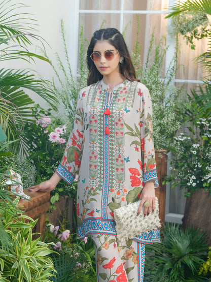 Desert Glow Printed Co-Ord in Natural Crepe