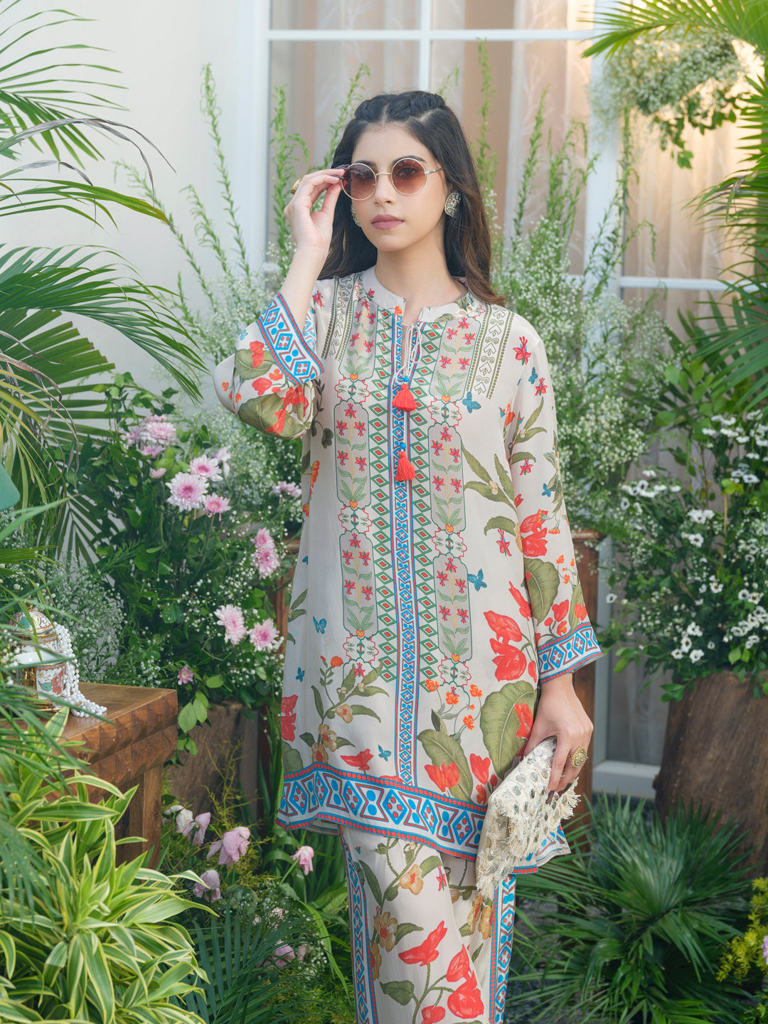 Desert Glow Printed Co-Ord in Natural Crepe