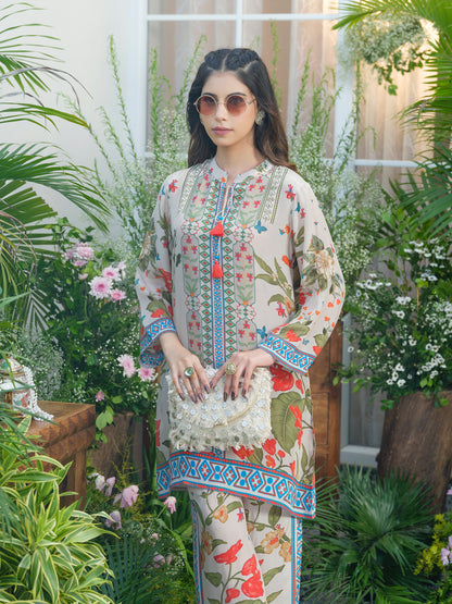 Desert Glow Printed Co-Ord in Natural Crepe