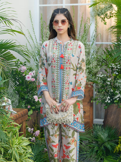 Desert Glow Printed Co-Ord in Natural Crepe
