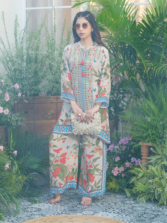 Desert Glow Printed Co-Ord in Natural Crepe