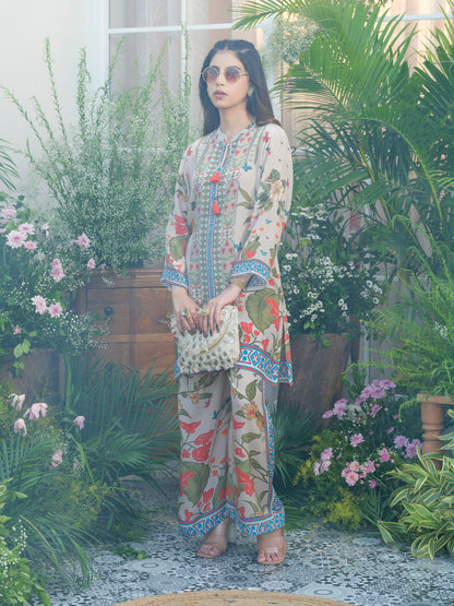 Desert Glow Printed Co-Ord in Natural Crepe