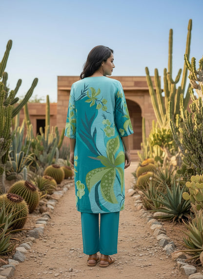 Printed V-Neck Kurta & Trousers Kurta Set