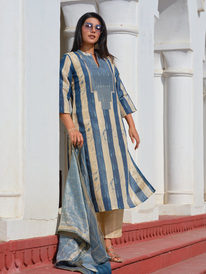 Printed Mandarin Collar Kurta & Trousers Kurta Sets