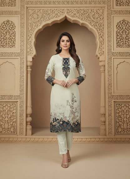 Printed Round Neck Kurta & Trousers Kurta Set