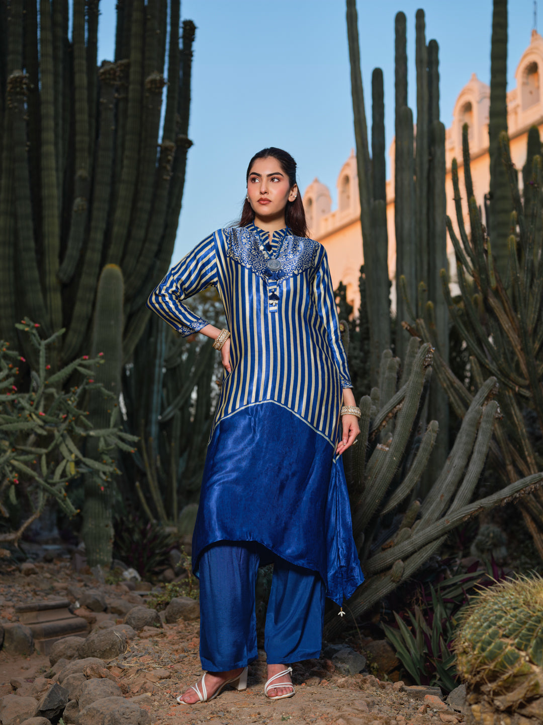 Striped Mandarin Collar Co-Ord Set