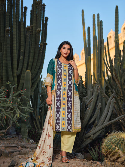 Printed Round Neck Kurta & Trousers Kurta Set