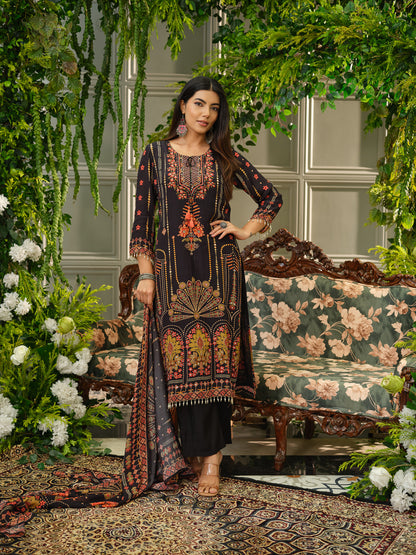 Black Digital Print Kurta Set with Heavy Handwork