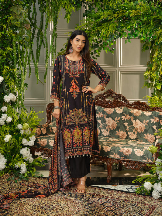 Black Digital Print Kurta Set with Heavy Handwork