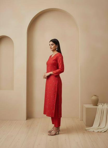 Printed V-Neck Kurta & Trousers With Dupatta