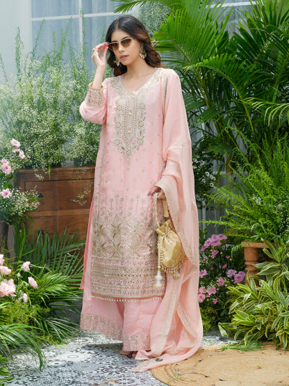 Embroidered Mirror and Cut Work Pakistani Kurta with Trouser and Dupatta Set