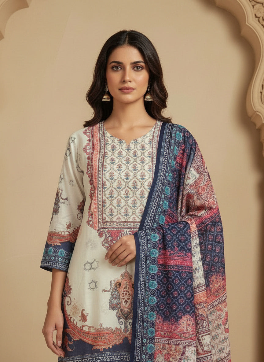 Printed Round Neck Kurta & Trousers Kurta Set