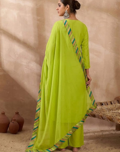 Elegant embroidered kurta set with kurta, trousers, and dupatta